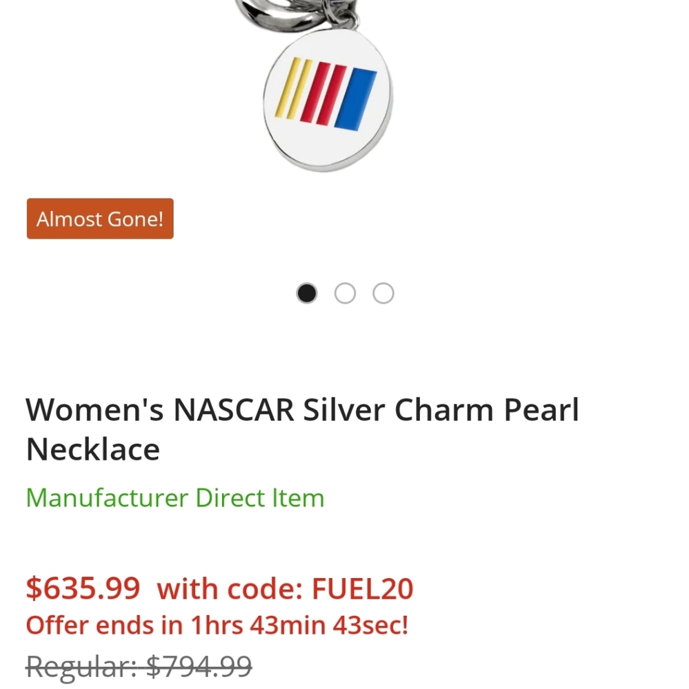 Nascar Silver Charm Pearl Necklace. - Picture 8 of 8